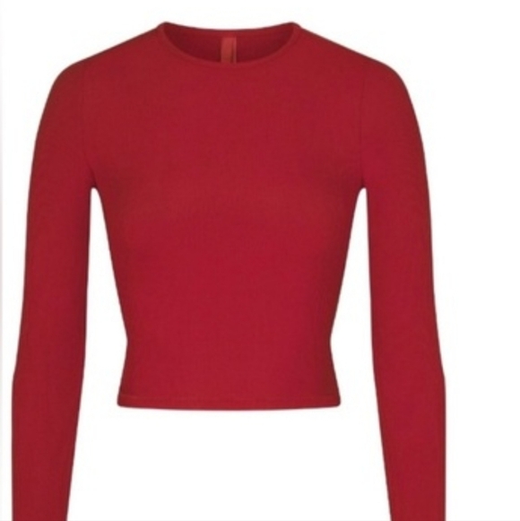 SKIMS Tops - SKIMS Bold Brick Lounge Long Sleeve Ribbed Shirt Size M